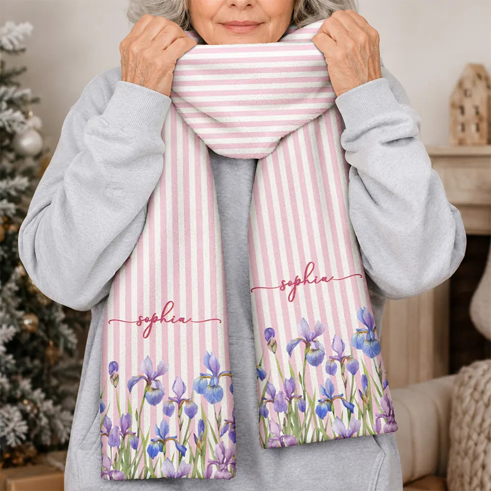 Birth Flower Blooming In Love - Personalized Fleece Scarf