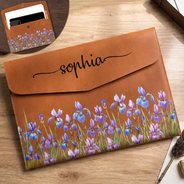 Back To School, Gift For Yourself, Gift For Women, Cozy, Icon - Birth Flower Blooms - Personalized Leather Sleeve