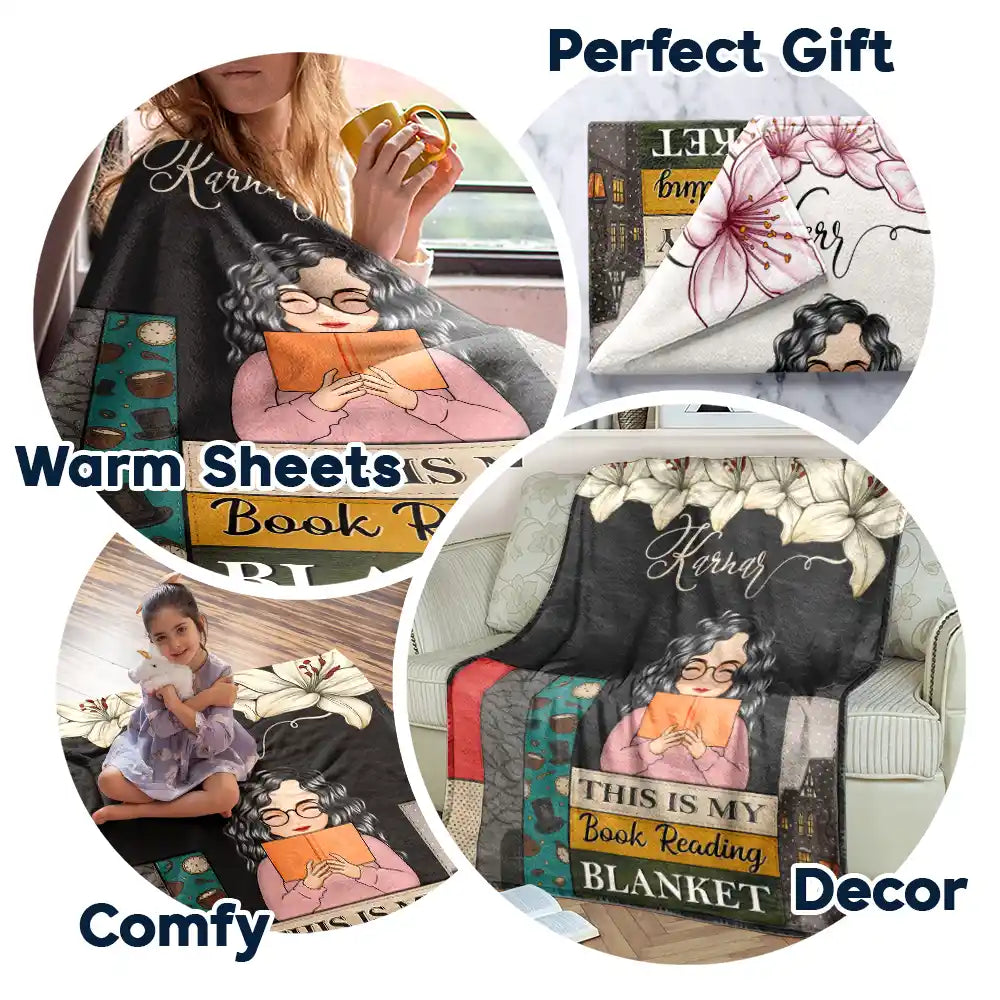 Gift For Women,Gift For Yourself,Reading,Happy - Birth Flower Book Reading Blanket - Personalized Fleece Blanket, Sherpa Blanket