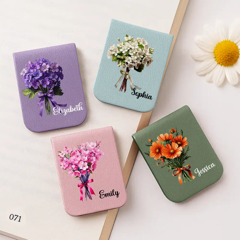 Reading, Gift For Yourself, Gift For Women, Happy - Birth Flower Bouquet Book Keepsake - Personalized Leather Magnetic Bookmark