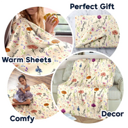 Gift For Bestie, Happy - Birth Flower Custom Name Bestie - Personalized Fleece Blanket, Sherpa Blanket
