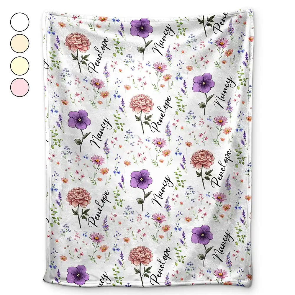 Birth Flower Custom Name Bestie - Personalized Fleece Blanket, Sherpa Blanket
