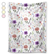 Gift For Bestie, Happy - Birth Flower Custom Name Bestie - Personalized Fleece Blanket, Sherpa Blanket