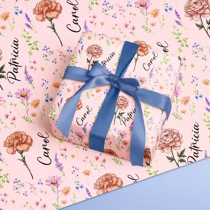 Family,Gift For Women,Happy - Birth Flower Custom Name Family Daughter Sister - Personalized Wrapping Paper