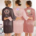 Gift For Yourself, Gift For Women, Bachelorette, Confident, Icon - Birth Flower Custom Name For Her, Bridesmaids, Friends, Wife, Mom, Daughter - Personalized Satin Robe