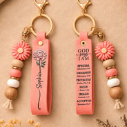 Healing,Gift For Yourself,Gift For Women,Icon - Birth Flower God Says You Are Bible Verse - Personalized Leather Beaded Keychain