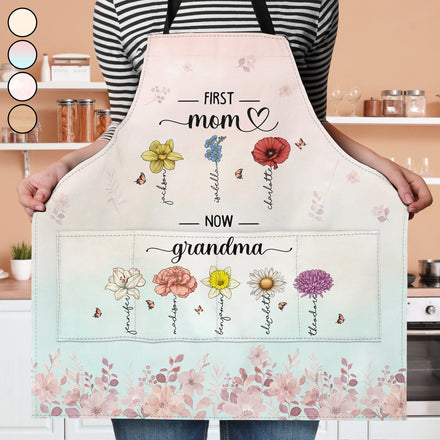 Birth Flower Grandkid First Mom Now Grandma - Personalized Apron