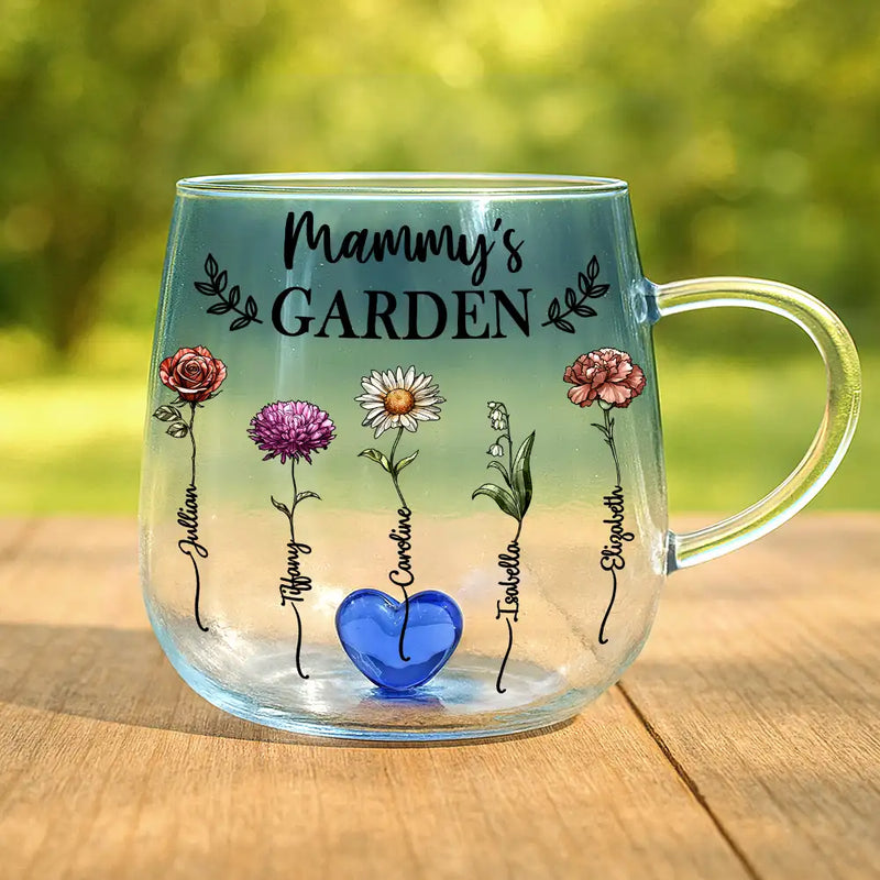 Gift For Grandma, Gift For Mother, Gift For Wife, Gift For Women, Happy - Birth Flower Grandma's Garden - Personalized Gradient Glass Mug