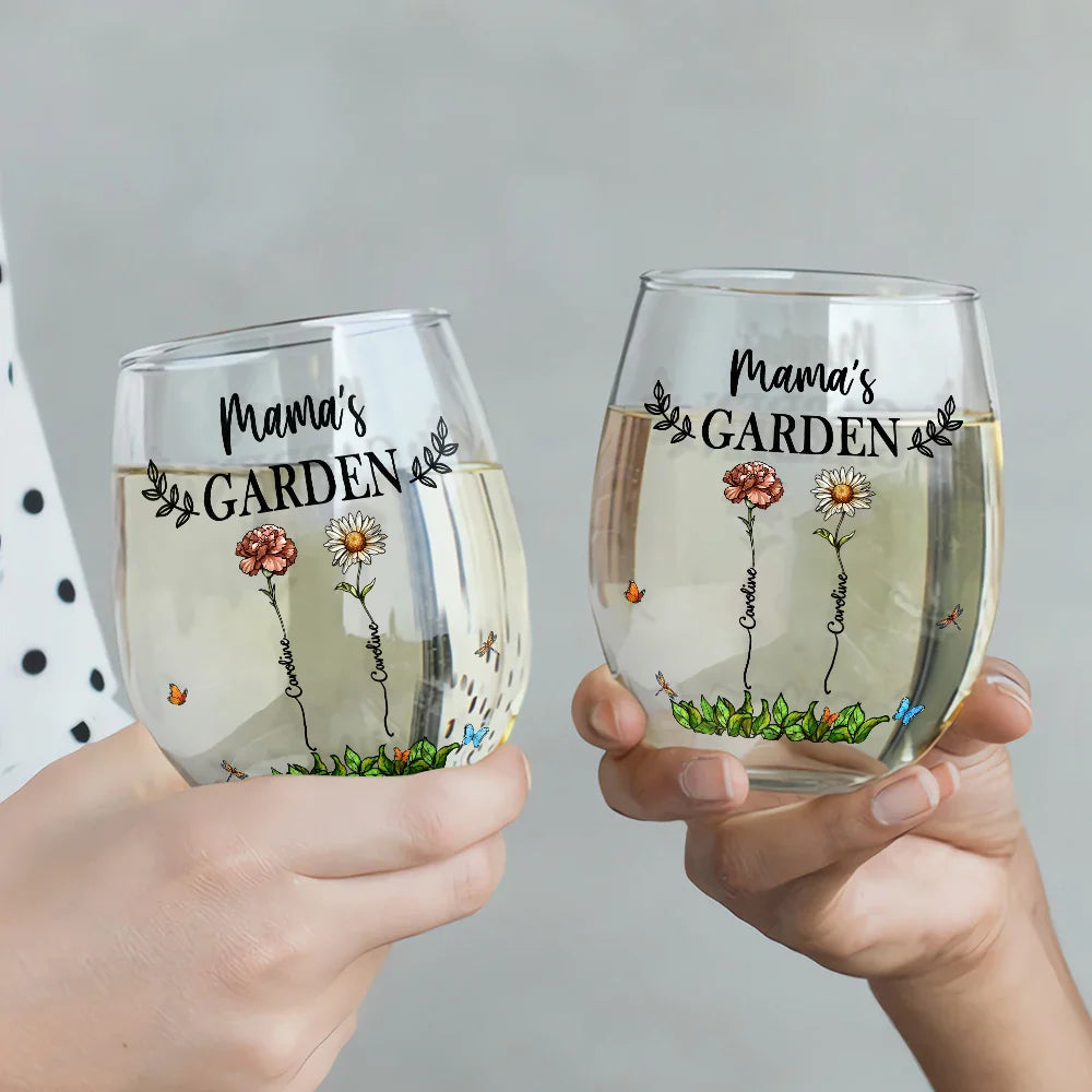 Gift For Grandma, Gift For Mother, Love - Birth Flower Grandma's Garden - Personalized Stemless Wine Glass