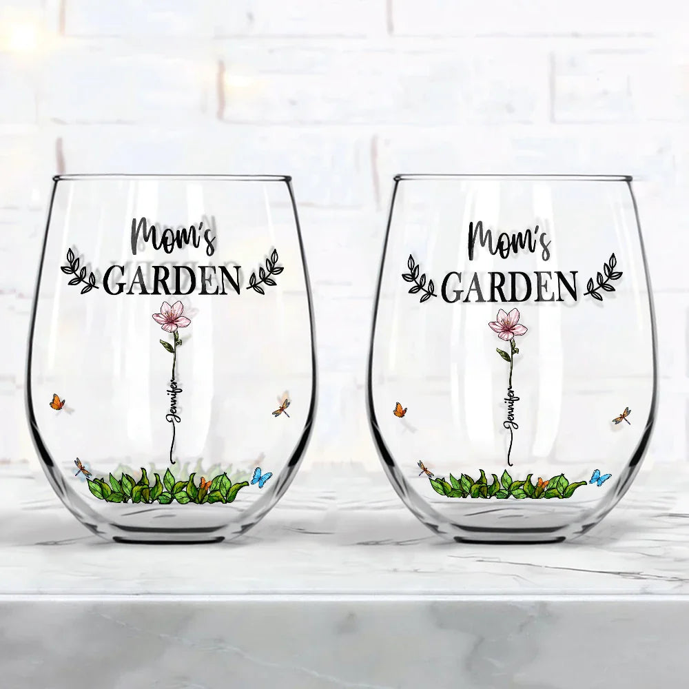 Gift For Grandma, Gift For Mother, Love - Birth Flower Grandma's Garden - Personalized Stemless Wine Glass