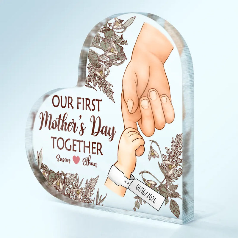 New Mom,New Dad,New baby,Gift For Mother,Love,Happy - Birth Flower Great Job New Mom - Personalized Heart Shaped Acrylic Plaque