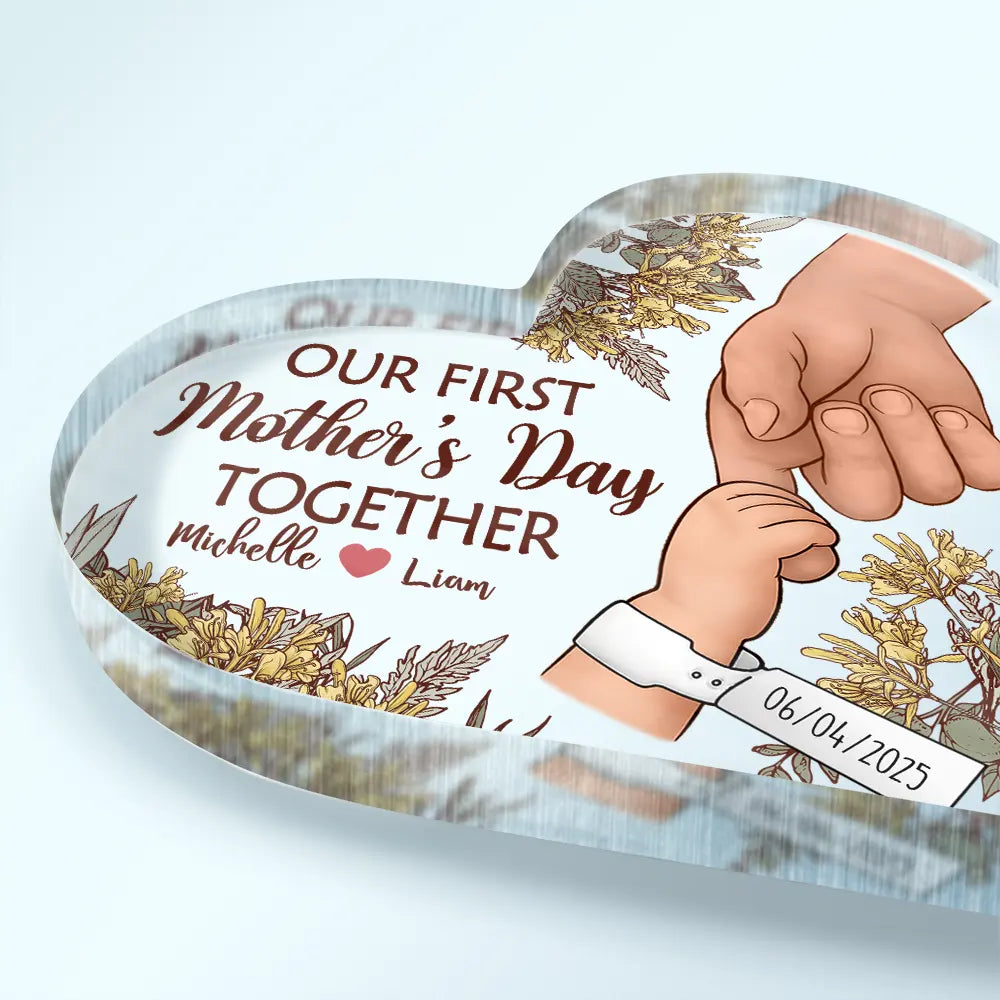 New Mom,New Dad,New baby,Gift For Mother,Love,Happy - Birth Flower Great Job New Mom - Personalized Heart Shaped Acrylic Plaque