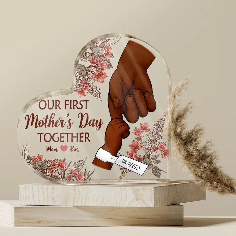 New Mom,New Dad,New baby,Gift For Mother,Love,Happy - Birth Flower Great Job New Mom - Personalized Heart Shaped Acrylic Plaque