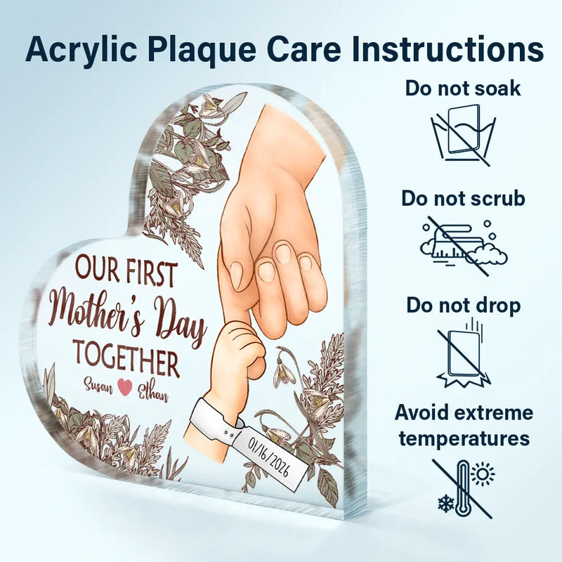 New Mom,New Dad,New baby,Gift For Mother,Love,Happy - Birth Flower Great Job New Mom - Personalized Heart Shaped Acrylic Plaque