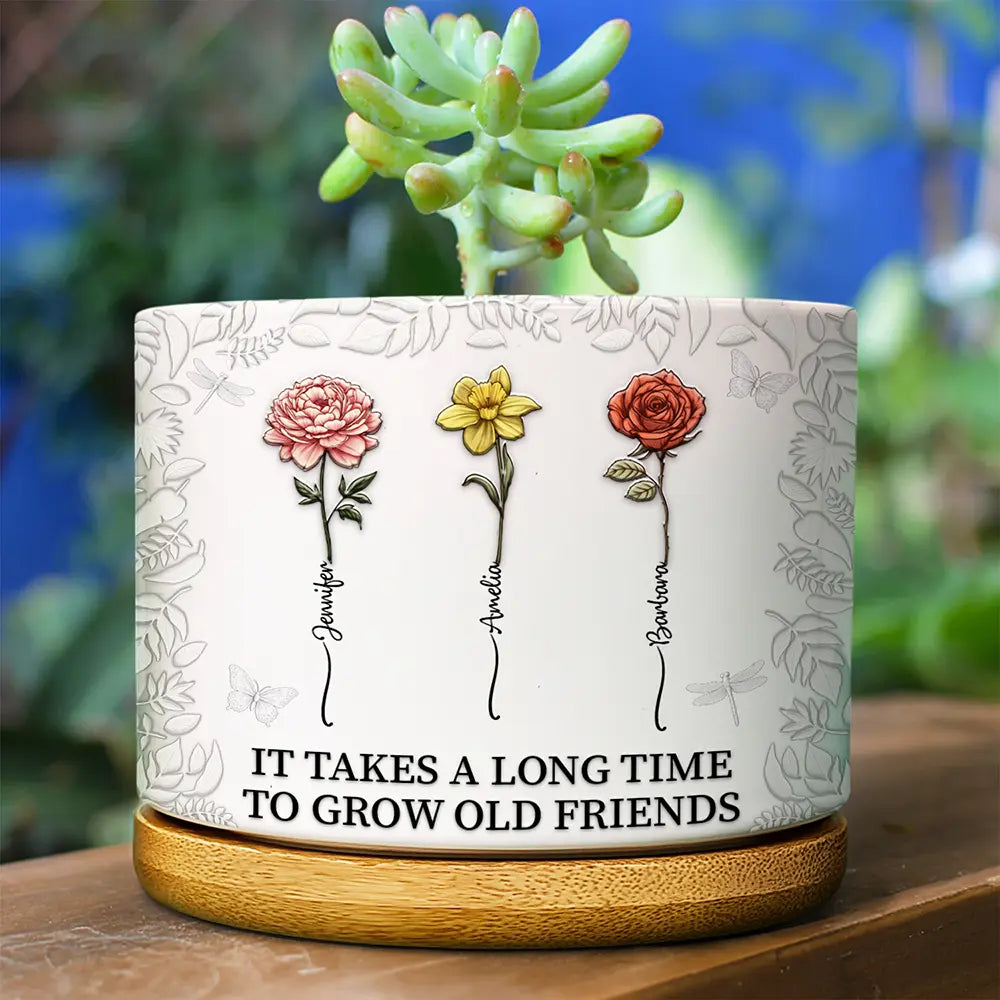 Gift For Bestie, Old Best friends, Gift For Sisters, Happy - Birth Flower Grow An Old Friend - Personalized Ceramic Plant Pot