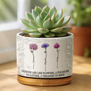 Gift For Bestie, Old Best friends, Gift For Sisters, Happy - Birth Flower Grow An Old Friend - Personalized Ceramic Plant Pot