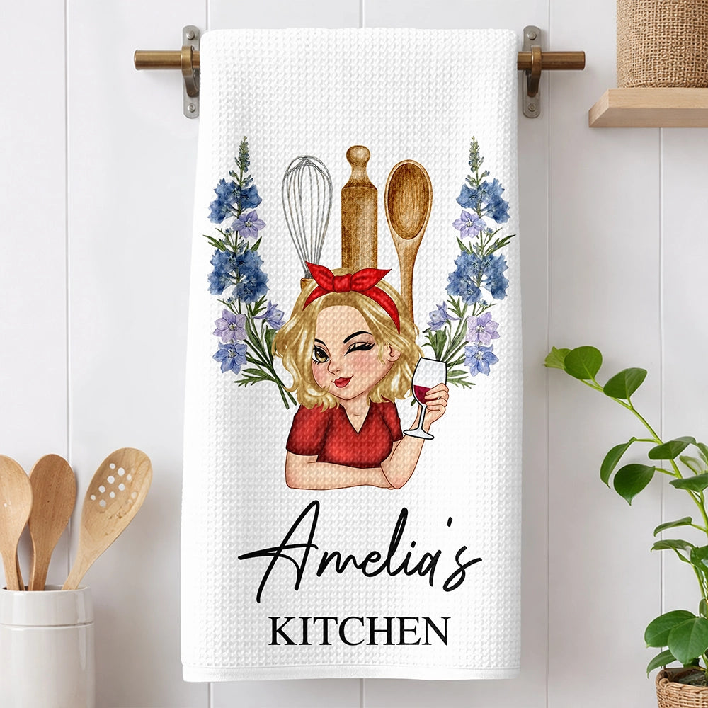 Birth Flower Mom Grandma Kitchen - Personalized Kitchen Towel