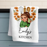 Cozy, Gift For Yourself, Cooking, Gift For Women, Icon - Birth Flower Mom Grandma Kitchen - Personalized Kitchen Towel