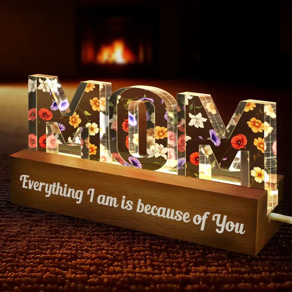 Gift For Mother - Birth Flower Mommy We Love You - Personalized Custom Shaped LED Light