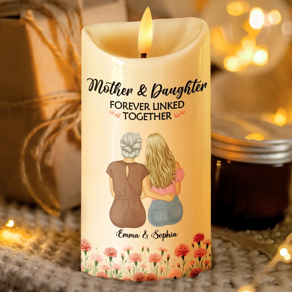 Birth Flower Mother & Daughter Forever Linked - Personalized Flameless LED Candle