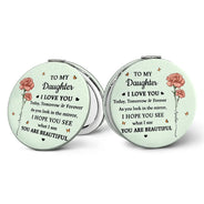 Gift For Daughter,Gift For Grandkids,Gift For Sisters,Gift For Bestie,Love,Gift For Women - Birth Flower My Daughter You Are Beautiful - Personalized Circle Compact Mirror