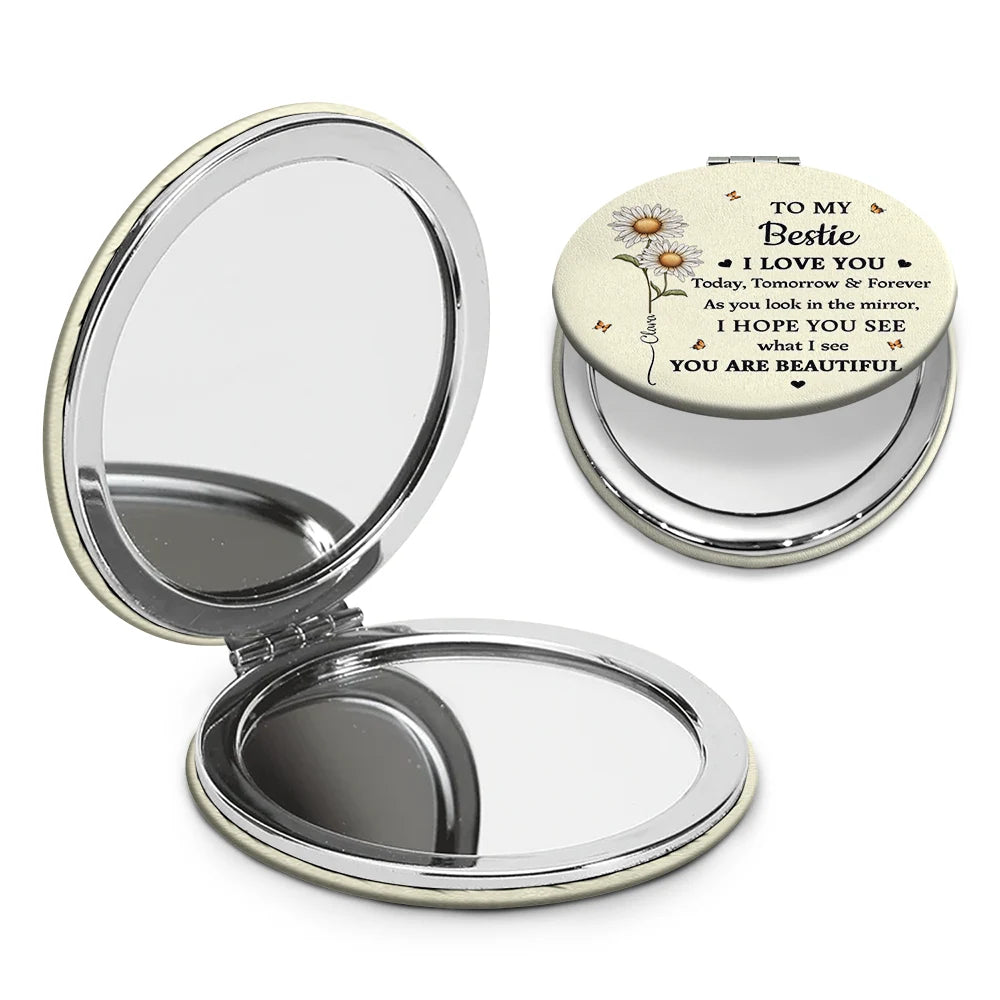 Gift For Daughter,Gift For Grandkids,Gift For Sisters,Gift For Bestie,Love,Gift For Women - Birth Flower My Daughter You Are Beautiful - Personalized Circle Compact Mirror