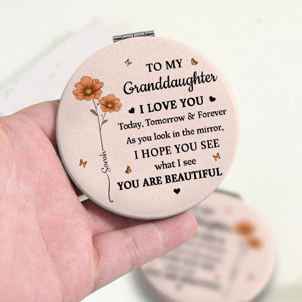 Gift For Daughter,Gift For Grandkids,Gift For Sisters,Gift For Bestie,Love,Gift For Women - Birth Flower My Daughter You Are Beautiful - Personalized Circle Compact Mirror