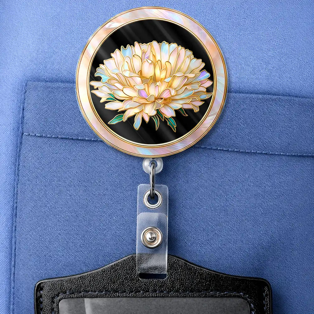 Nurse,Teacher,Gift For Women,Happy - Birth Flower Nacre Effect Custom Shape - Personalized Badge Reel