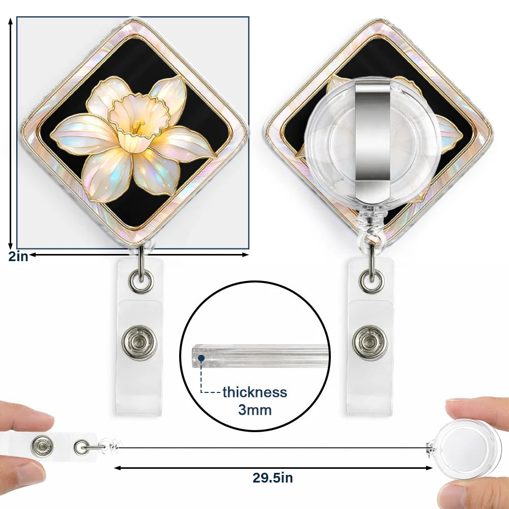 Nurse,Teacher,Gift For Women,Happy - Birth Flower Nacre Effect Custom Shape - Personalized Badge Reel