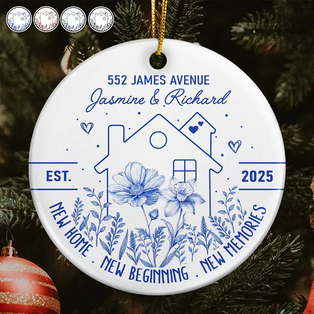 Birth Flower New Home New Beginning - Personalized Circle Ceramic Ornament