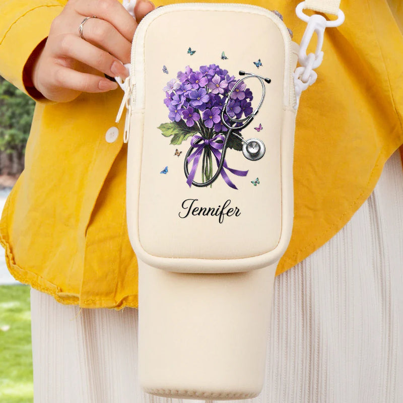 Birth Flower Stethoscope - Personalized Bottle Carrier Bag