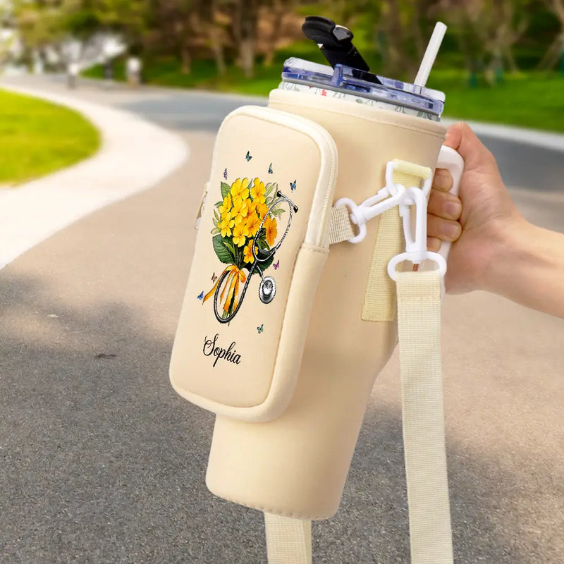 Birth Flower Stethoscope - Personalized Bottle Carrier Bag