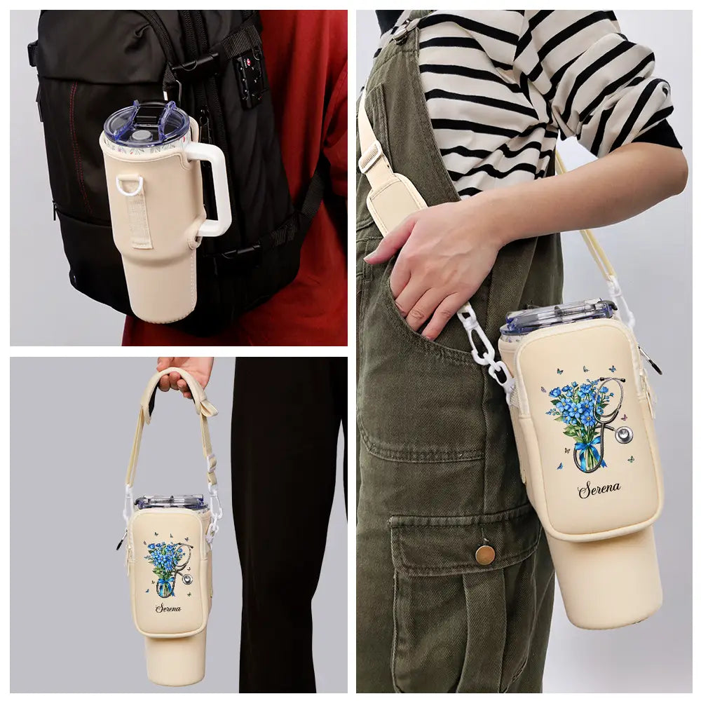 Birth Flower Stethoscope - Personalized Bottle Carrier Bag