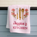 Top Market,Gift For Yourself,Cooking,Gift For Women,Icon,Happy - Birth Flower Striped Pattern - Personalized Kitchen Towel