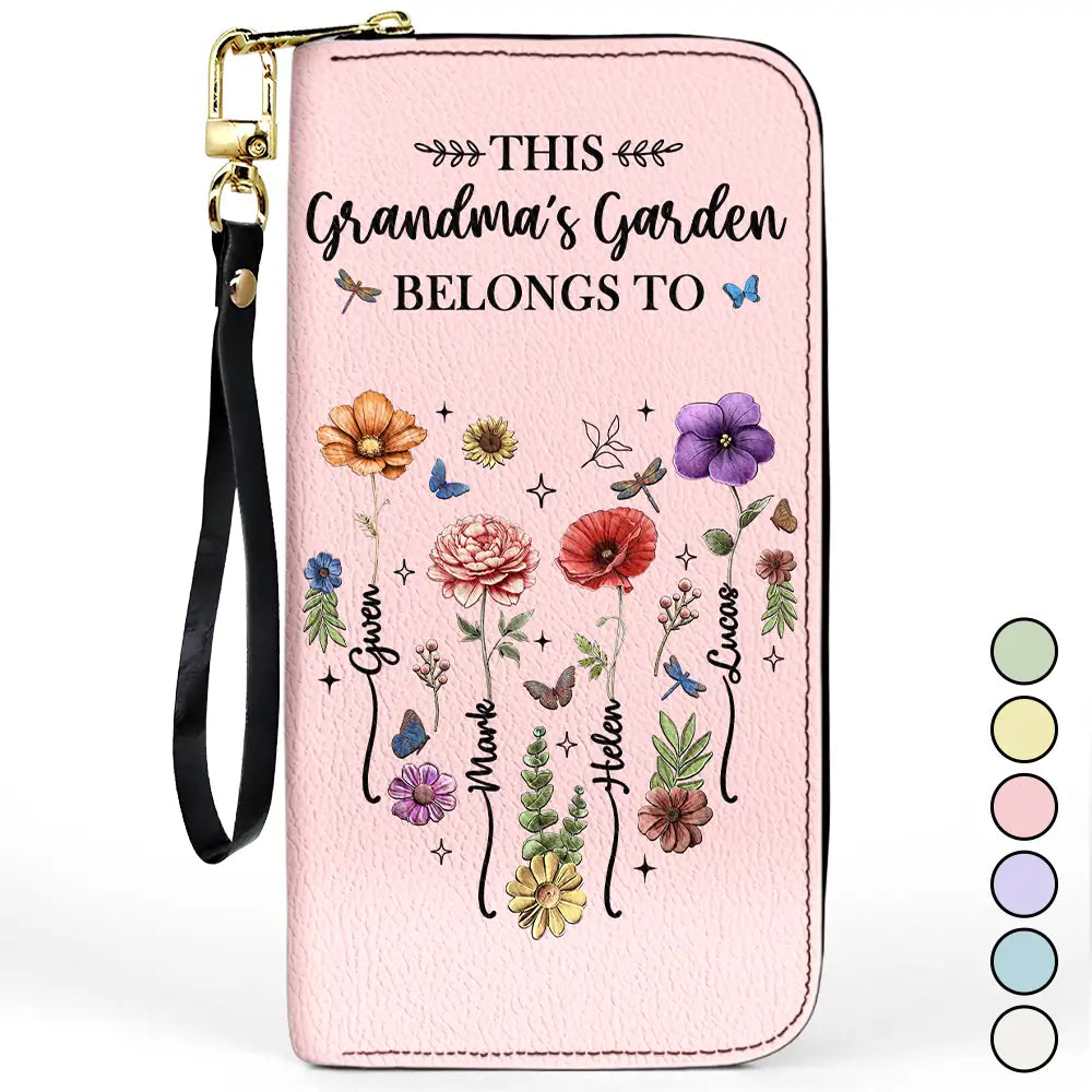 Birth Flower This Grandma's Mom's Garden Belongs - Personalized Leather Long Wallet