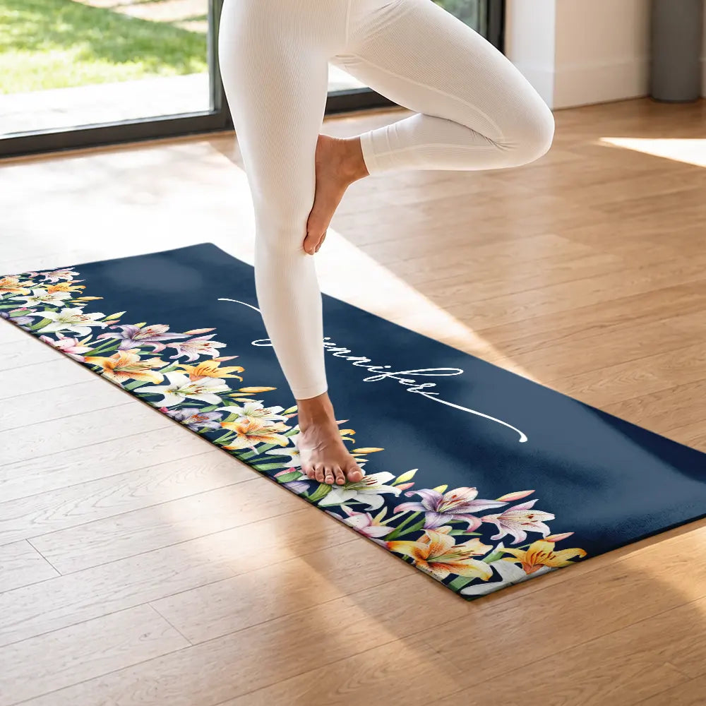 Gift For Yourself,Gift For Women,Yoga,Healing,Icon - Birth Flower With Name - Personalized Yoga Mat