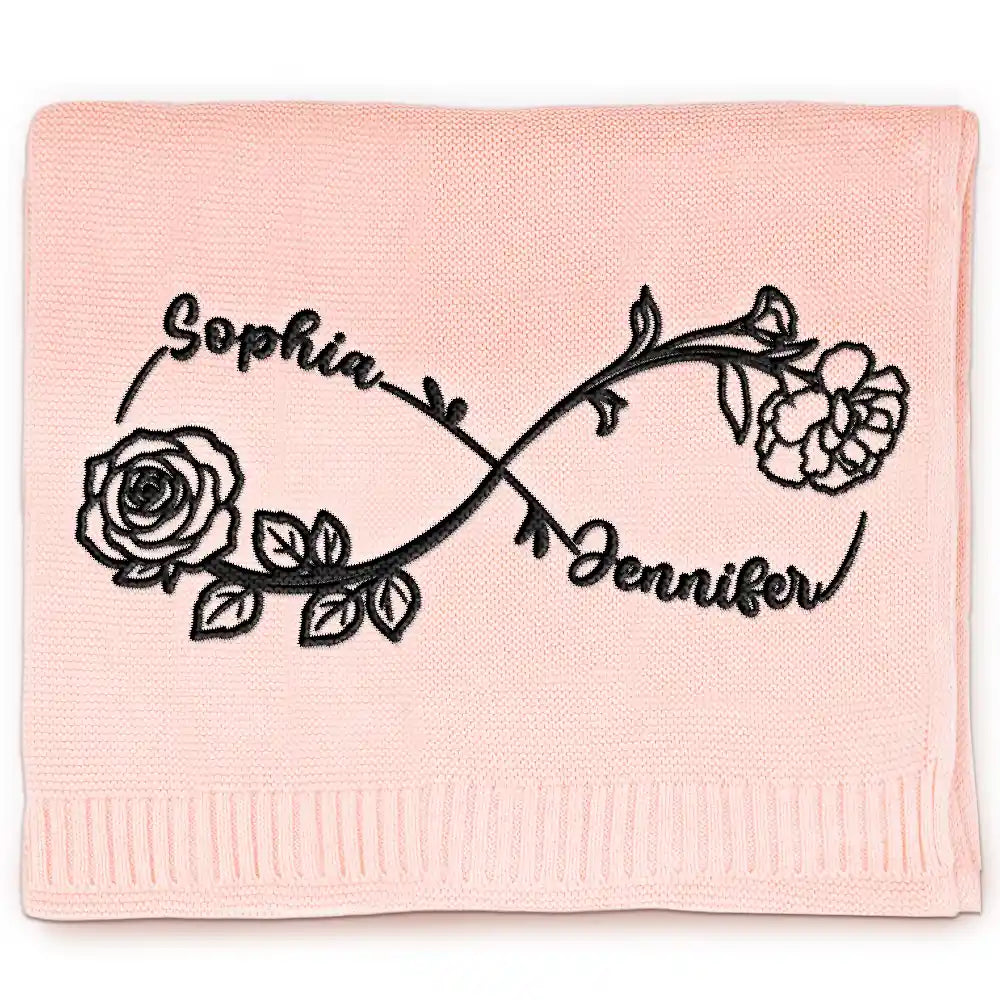 Birth Flowers A Mom And Her Baby Forever Linked Together - Personalized Embroidered Knitted Baby Blanket