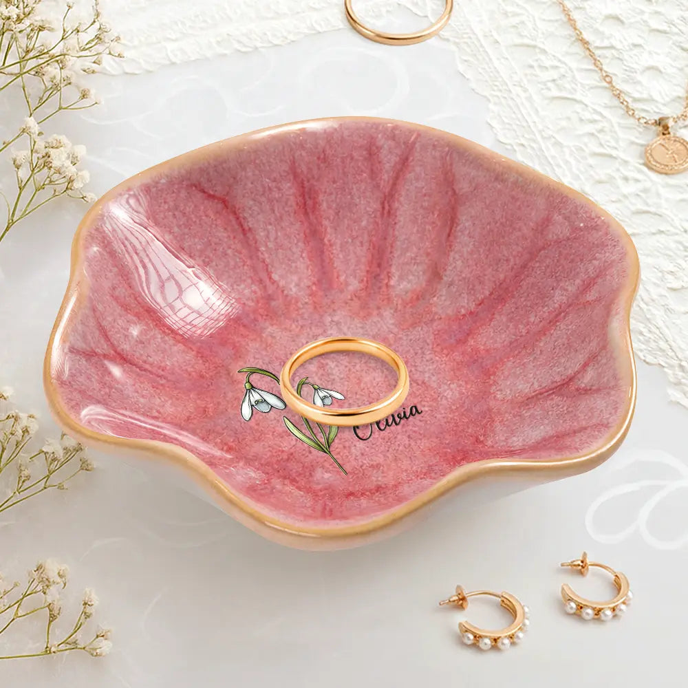 Gift For Yourself, Gift For Women, Happy, Top Market - Birth Flowers Bloom Where You're Planted - Personalized Lotus Jewelry Dish
