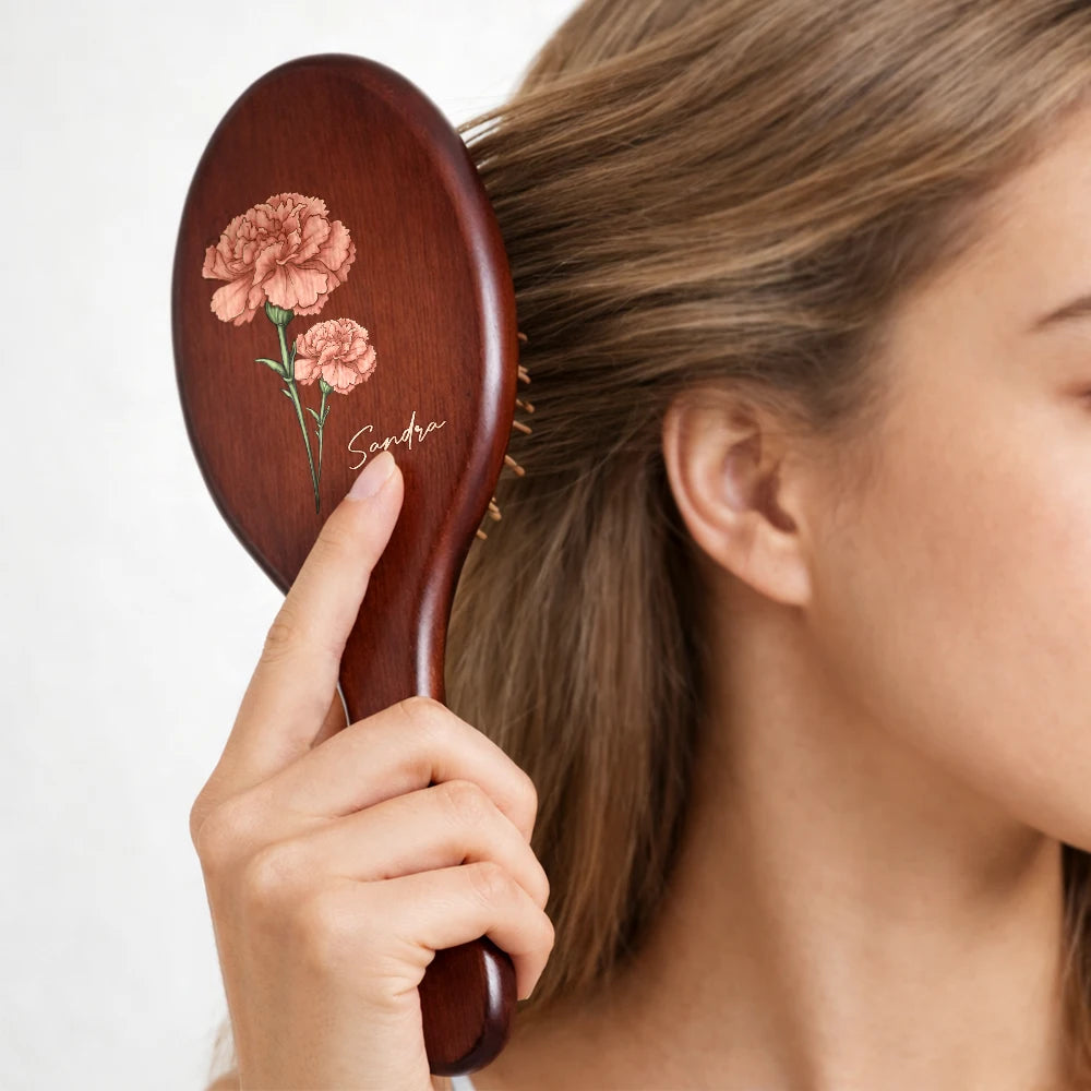 Gift For Wife,Gift For Girlfriend,Gift For Women,Gift For Yourself,Gift For Aunt,Gift For Mother,Gift For Grandma,Gift For Daughter,Gift For Sisters,Gift For Bestie,Happy - Birth Flowers Bloom Where You're Planted - Personalized Wooden Hair Brush