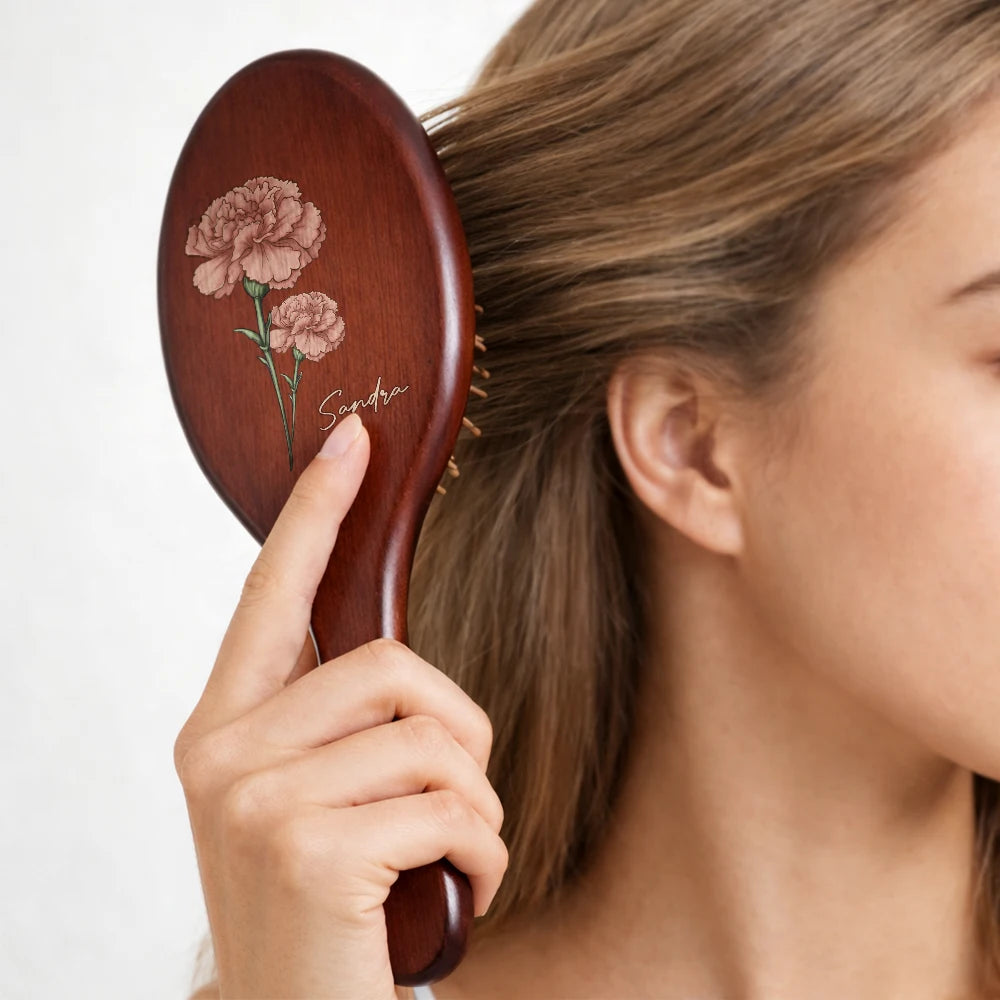 Gift For Wife,Gift For Girlfriend,Gift For Women,Gift For Yourself,Gift For Aunt,Gift For Mother,Gift For Grandma,Gift For Daughter,Gift For Sisters,Gift For Bestie,Happy - Birth Flowers Bloom Where You're Planted - Personalized Wooden Hair Brush
