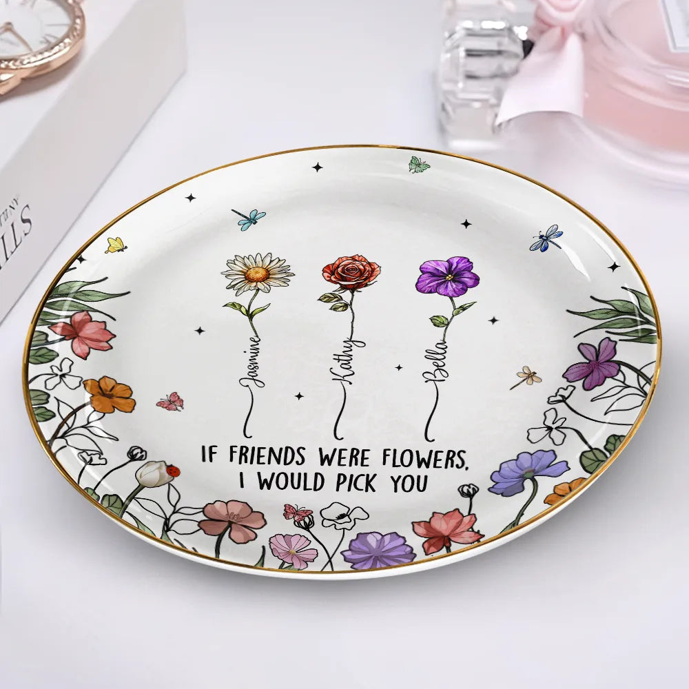 Happy,Gift For Bestie,Old Best friends,Gift For Sisters - Birth Flowers Grow An Old Friend - Personalized Round Ring Dish