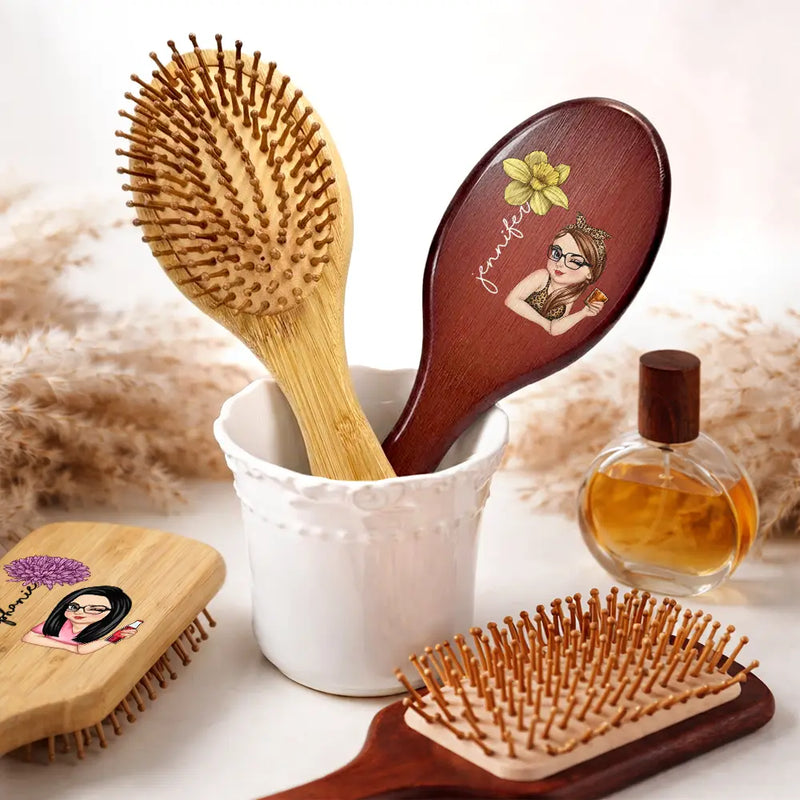 Gift For Wife,Gift For Girlfriend,Gift For Women,Gift For Yourself,Gift For Aunt,Gift For Mother,Gift For Grandma,Gift For Daughter,Gift For Sisters,Gift For Bestie,Happy - Birth Flowers Woman Bloom Where You're Planted - Personalized Wooden Hair Brush