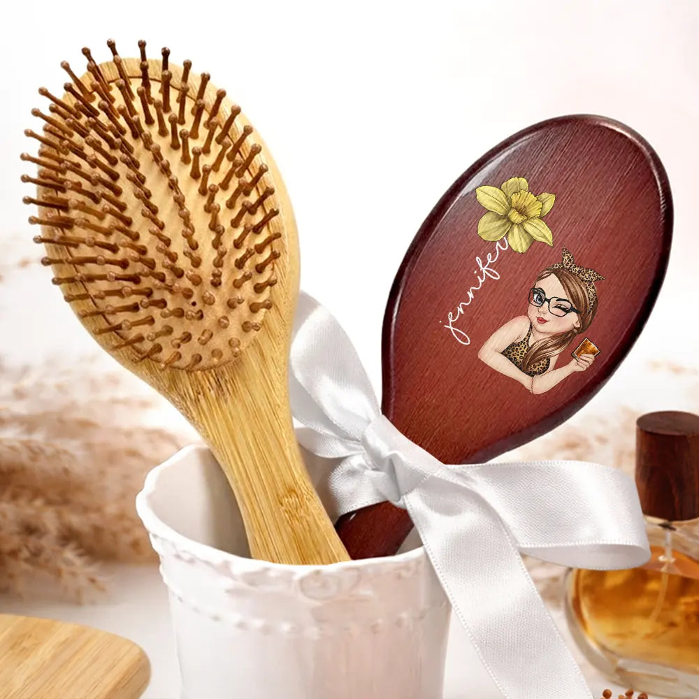 Gift For Wife,Gift For Girlfriend,Gift For Women,Gift For Yourself,Gift For Aunt,Gift For Mother,Gift For Grandma,Gift For Daughter,Gift For Sisters,Gift For Bestie,Happy - Birth Flowers Woman Bloom Where You're Planted - Personalized Wooden Hair Brush