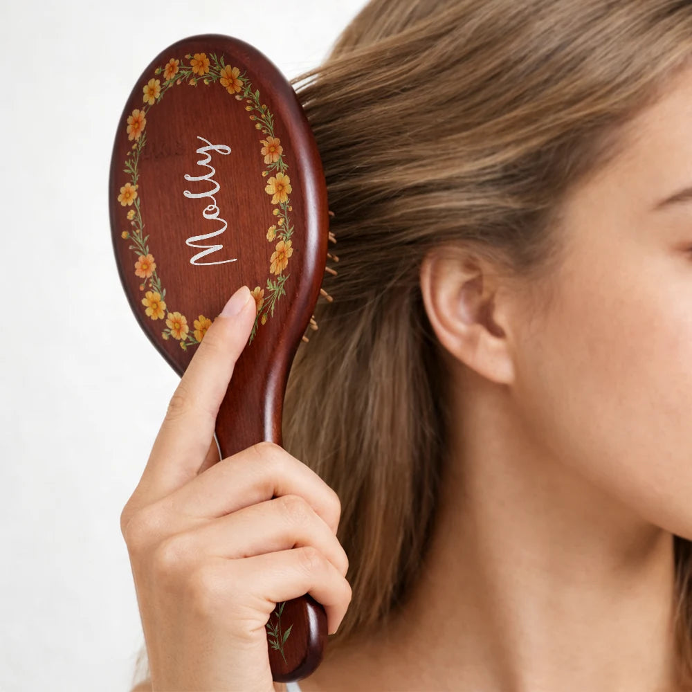 Gift For Wife,Gift For Girlfriend,Gift For Women,Gift For Yourself,Gift For Aunt,Gift For Mother,Gift For Grandma,Gift For Daughter,Gift For Sisters,Gift For Bestie,Happy - Birth Flowers Women Girl Bestie Sister Mom - Personalized Wooden Hair Brush