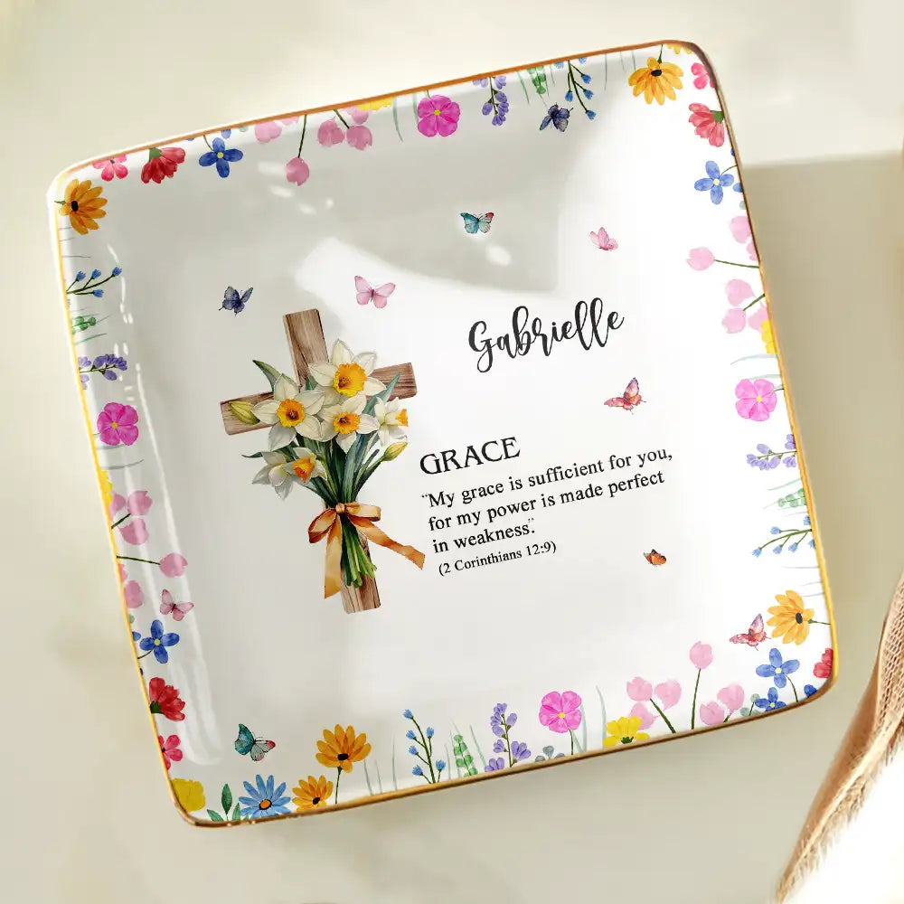 Birth Month Bouquet With Matching Bible Verse - Personalized Ring Dish