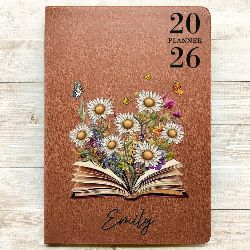 Gift For Wife,Gift For Yourself,Gift For Girlfriend,Gift For Women,Gift For Aunt,Gift For Grandma,Gift For Daughter,Gift For Sisters,Gift For Bestie - Birth Month Flower Blooms Planner 2026 - Personalized Leather Journal
