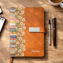Christmas, Reading, Gift For Yourself, Gift For Women, Icon, Happy - Birth Month Flower Bookshelf - Personalized Leather Notebook Set