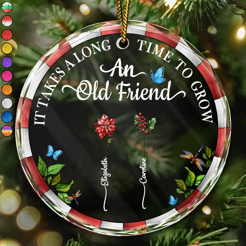 Birth Month Flower Grow An Old Friend - Personalized Circle Glass Ornament