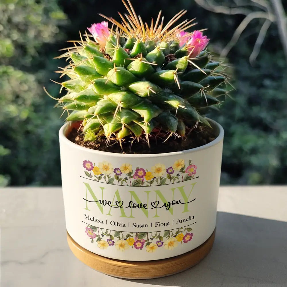 Gift For Grandma,Gift For Mother,Gift For Women,Happy,Top Market,Top Market,Icon - Birth Month Flower Mom Grandma We Love You - Personalized Ceramic Plant Pot