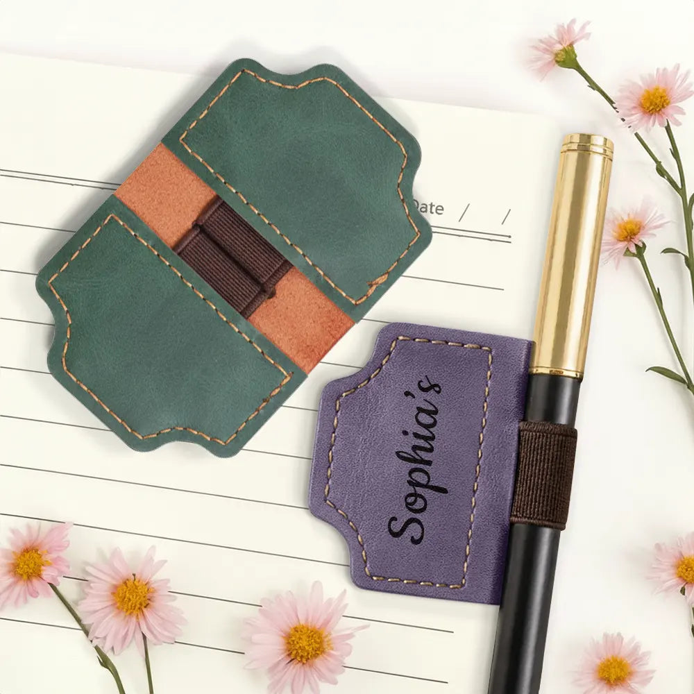 Gift For Yourself,Happy - Birth Month Flower Name Sketch - Personalized Magnetic Leather Pen Clip